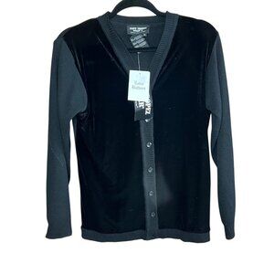 Carole Little Cardigan Sweater Black Velvet Knit St. Tropez West NEW Size Small